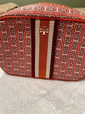 Tory Burch Small Orange and Ivory Print Canvas Crossbody Bag